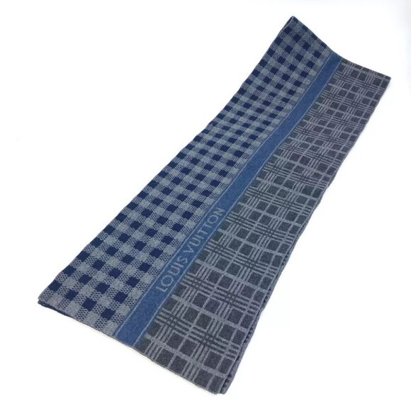 LOUIS VUITTON M74955 Echarpes tartan check Scarf wool gray/Navy - Picture 8 of 8